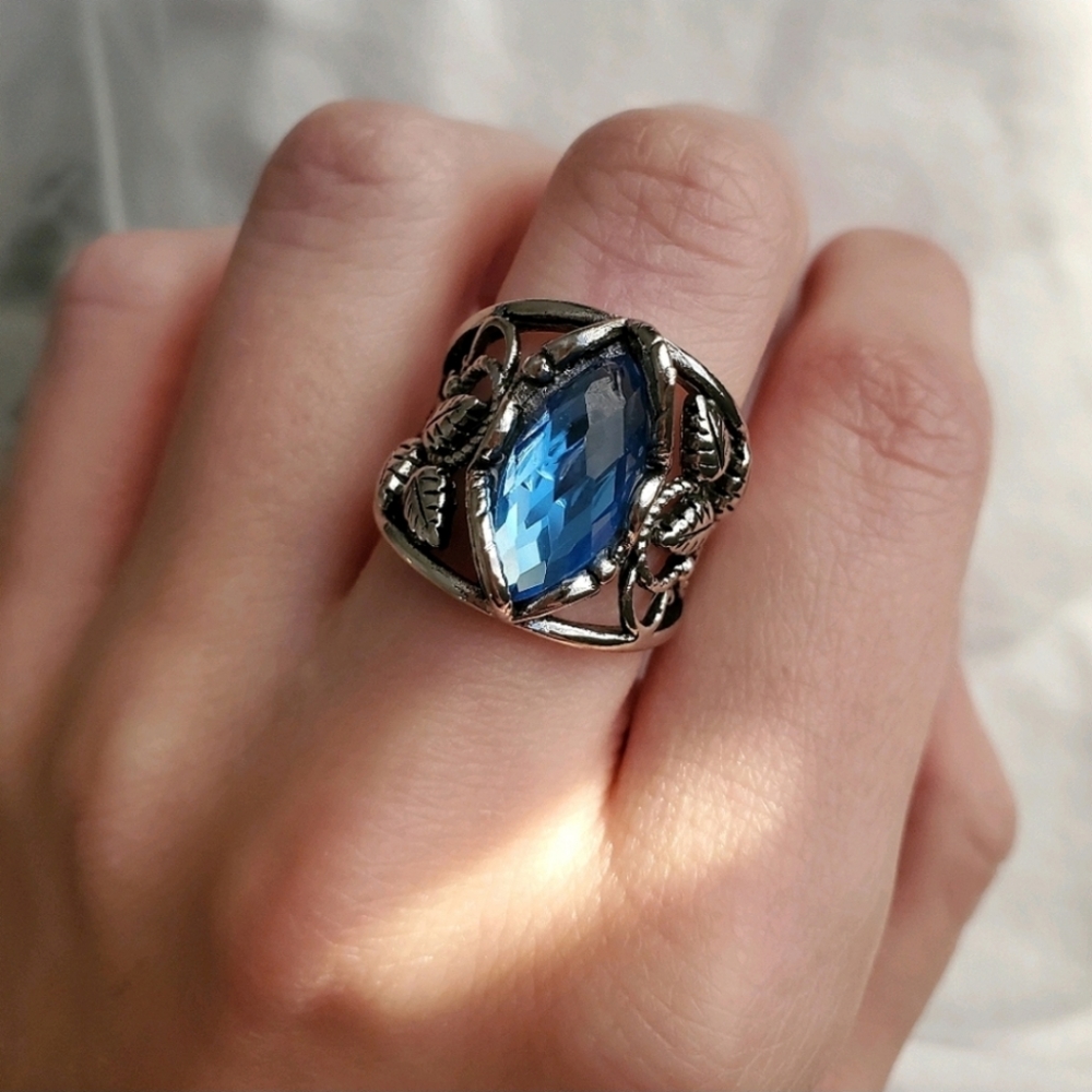 New 925 Silver Marquise Blue Sapphire Wedding Ring